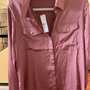 WHITE HOUSE BLACK MARKET. Long sleeve satin blouse. Color enchantress pink.